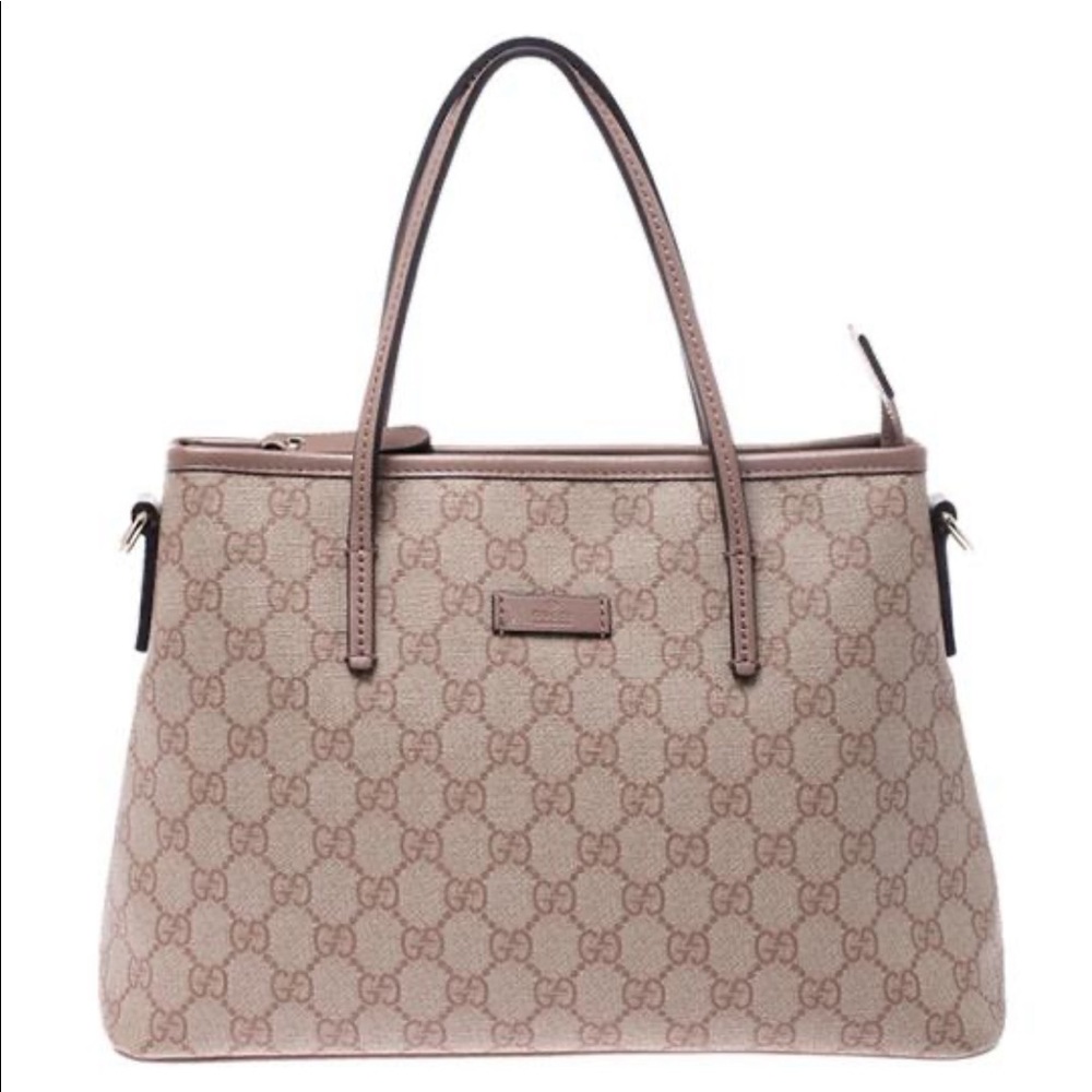 Gucci Nude Supreme Canvas w/ zip beige leather tote - Picture 12 of 16